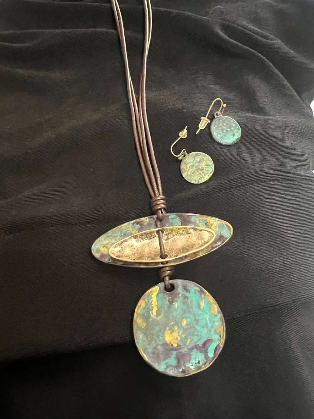 Artisan Turquoise Patina Pendant Necklace and Earring Set